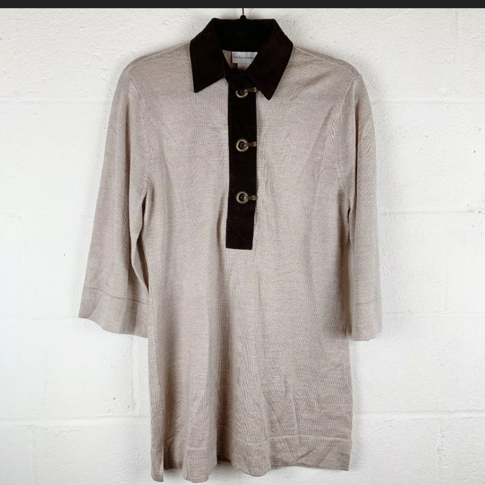 Soft surroundings | med | tan wool blend top